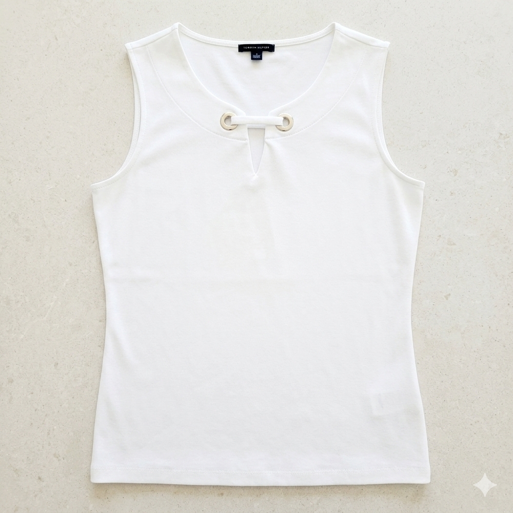Tommy Hilfiger Sleeveless White Eyelet-Detail Tank Top